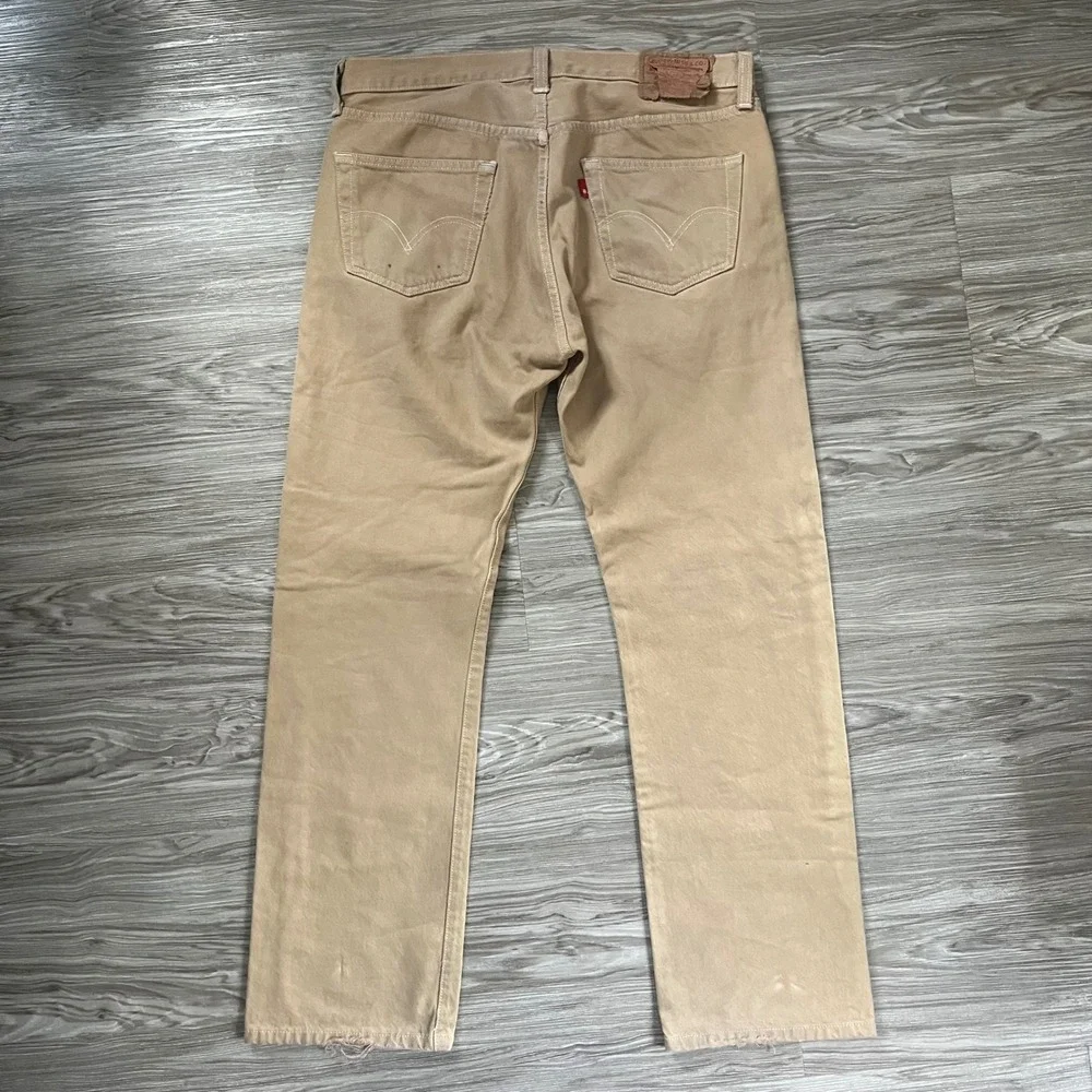 Vintage Levis 501 Original Straight Fit Jeans Tan Khaki Cotton Denim Mens 33x30